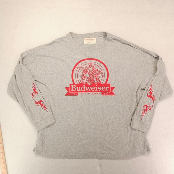 Budweiser Long Sleeve Crew Neck Graphic T Shirt Mens Size Large L Gray - Picture 2 of 10